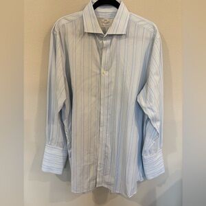 Hawes & Curtis Striped Dress Shirt 17/34 Double Cuff Long Sleeve Button Up